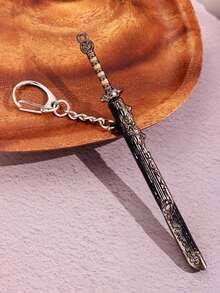 1件男士金属武器模型，带鞘，合金饰品，剑形钥匙链吊坠装饰，适合送礼和日常使用，学校汽车配件，可爱哥特风Y2K包包配件，带证件夹的挂绳，汽车配件包饰，送给母亲、父亲、毕业生和老师的礼物 - 銅色 - 查看 2