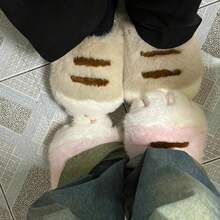 New Adorable Kitty Claw Slippers Women's Home Shoes Non Slip Furry Mules Female Fashion Warm Fluffy Slides Outdoor Cat Slippers - Trượt màu vàng - Xem 9