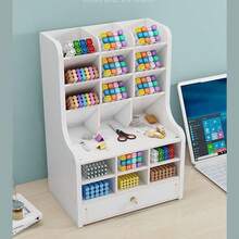 多功能桌面收纳盒，大容量木质塑料笔筒，办公及学生用品收纳 - 白色 - 查看 8