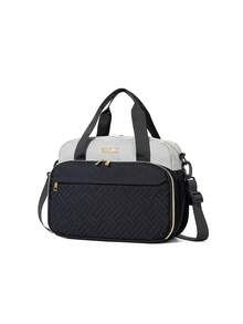 1pc Large Capacity Tote Bag With Thermal Compartment And Wet/Dry Separation, Adjustable Strap For Shoulder Or Handheld, Embroidery Design Mommy Bag - Dark Grey - View 4