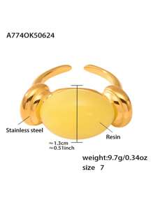 1pc Oval Resin Ring, Stainless Steel Fashion Personalized Ring, Women's Stainless Steel Ring, Women's Accessories, Summer Ring, Jewelry Gift, Beach Resort Ring