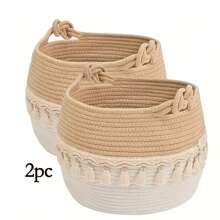 OYHOMO Tassel Decor Storage Basket Woven Rope Basket Home Decor Plants Basket Small Laundry Basket Blanket Basket For Organizing Toys, Clothes, Blanket, Snacks, Christmas Gift Basket Home Organization And Storage, Room Decor, Room Decor Bedroom, Bohemian Rope Plant Pot Basket, Natural Mix Rattan Garden Decor, Metal Frame Boho Baskets For Outdoor Coastal Vibes, Geometric Basket,For Back To School