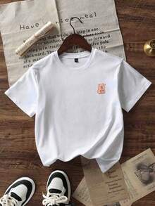 女童/青少年休闲印花圆领短袖T恤，夏季上衣 - 白色 - 查看 4