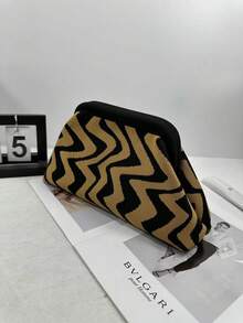 Top Selling Wave Pattern Knitted Handbag & Cosmetic Bag Set, Striped, Large Capacity, Everyday Versatile, High-End Clamp Bag - Multicolor - View 9