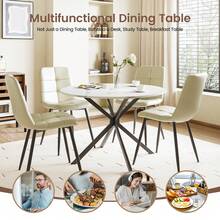 Dining Table And Chairs Set Of 4, Folding Round Dining Table With 4 Linen Fabric Chairs For Dining Room,Kitchen,Living Room - White Table + 4 Grey Linen Chairs - View 12