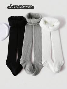 3 Pairs Girls Thermal Lined Tights, Stretchy Soft Warm Leggings, Suitable For Autumn/Winter Daily Wear, Back To School, Travel, Holidays - Random Colors