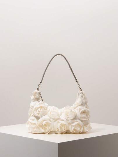 Elegant Rose Flower Pattern Shoulder Bag, Floral Bag, Bridal Party, Prom Bag, Prom Accessories, Premium Style Women Handbag, Wedding Items, Bag For Women Elegant (Pattern May Vary)