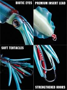 GOTURE Goture 1pc Glow-In-The-Dark Squid Jig Lure – 15cm/5.9in 60g/2.1oz Octopus Soft Bait For Night Fishing