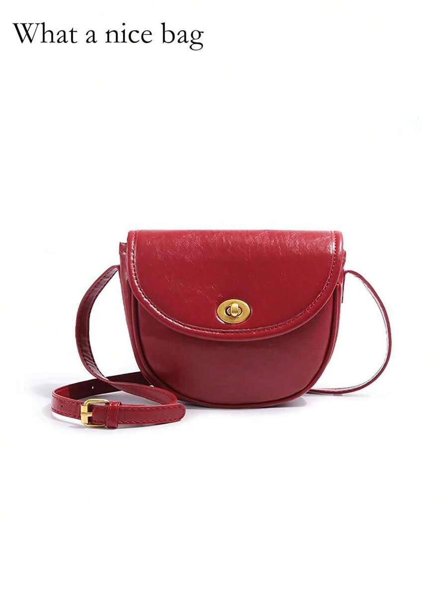 全新百搭小众设计复古性感油蜡皮半圆锁扣邮差包单肩斜挎包，高端品质法式奢华极简主义翻盖纽扣迷你钱包