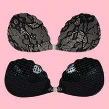 ideaCCSZ 1件/2件/3件装蕾丝隐形提拉胸贴，硅胶材质，前扣后绑带设计，可重复使用，适合比基尼和无肩带晚礼服 - 黑色 - 查看 3