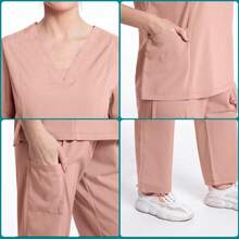 Nurse Medical Uniform High Quality Pet Grooming Care Workwear Set Scrubs Operating Room Surgical Gown Short Sleeve Elastic Pants - 42025zt-皇家藍 - 查看 5