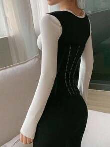 可调节钩眼扣女士腰部训练背心，紧身上衣，产后塑身衣紧身胸衣吊带内衣 - 黑色 - 查看 4