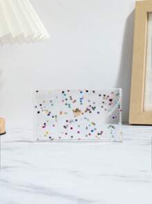 1 buc. Portofel transparent cu paiete din PVC, multicolor, cu capse, drăguț, pentru monede și carduri