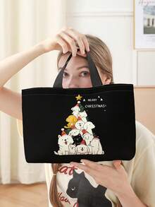 狗狗图案双面印花便携式保温午餐袋大容量冰袋适用于办公室学校旅行返校学校用品袋适用于学校工作午餐袋女士冷藏袋野餐配件学校配件学校午餐盒