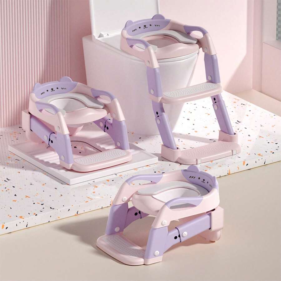 3-In-1 Potty Training Seat & Training Toilet & Potty Chair, Height Adjustable Toddler Toilet Seat For Kids Boys Girls, Foldable Potty Training Toilet With Splash Guard And Anti-Slip Steps - Purple - View 1
