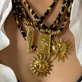 1 pieza Collar colgante de terciopelo con cordón de acero inoxidable con estampado de leopardo, joyería de moda versátil para mujeres