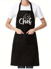 1pc Unisex Apron For Home Cleaning With 2 Pockets, Simple Style Black Apron With Pockets, Thickened Waist Apron, Fashion Housework Kitchen Household Workwear, Kitchen Supplies
