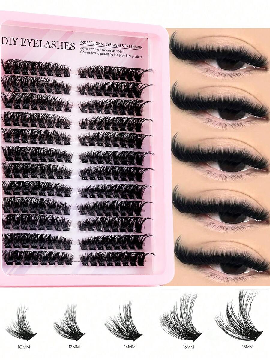 216/192片装 C型卷翘睫毛嫁接托盘，混合长度仿貂毛睫毛簇，适用于DIY睫毛嫁接