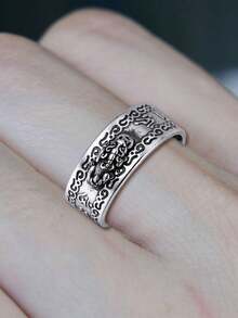 Feng Shui PiXiu Adjustable Ring Mantra Protection Wealth Ring For Men Women - Bạc - Xem 2