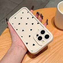 1pc Minimalist Fashion Black Heart Pattern TPU Shockproof Phone Case, Compatible With Apple 16/15 Pro Max/15 Plus/15 Pro/15/14 Pro Max/14 Plus/14 Pro/14/13 Pro Max/Pro Max/12 Pro Max/12 Pro/12/11 Pro Max/11, Perfect Christmas, New Year, Easter Gift For Family And Friends, Best Christmas Choice - White - View 7