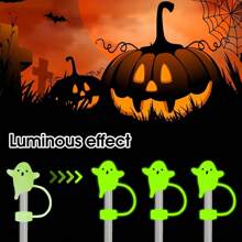 2/3/6 包万圣节幽灵硅胶吸管盖，10 毫米/0.4 英寸夜光可爱设计吸管盖，适用于 20、30 和 40 盎司玻璃杯 - 有趣