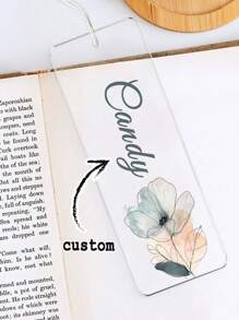 1pc Custom Name Transparent Acrylic Bookmark With Tassel - Personalized Handmade Floral Book Accessory, Unique Gift For Readers - For Book Lovers - Christmas Present - Perfect Gift For Mom,School Supplies,Back To School