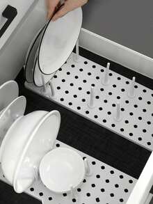 抽屉式收纳架，防滑隔层，可放置碗、盘子、便携式洗碗盆，自由组合搁板，灰色/白色，1 件/2 件