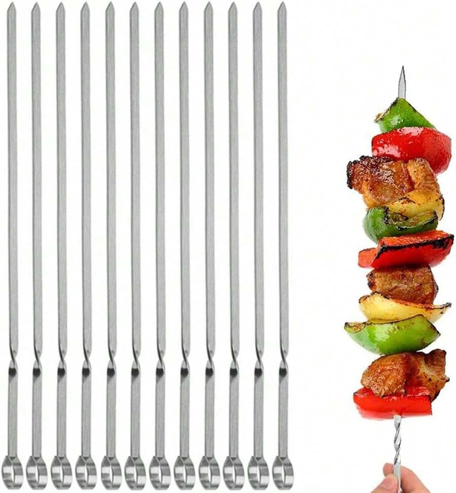 Stainless Steel Shish Kebob Sticks Wide Reusable Grilling Skewers Set ...