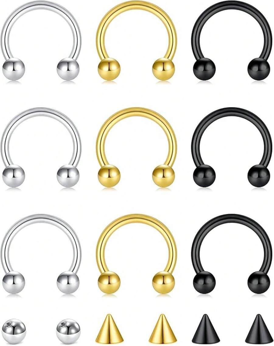 Horseshoe Septum Rings Surgical Steel Nose Piercing Jewelry 6mm-12mm - 18G-10MM-sliver Gold Black - View 1