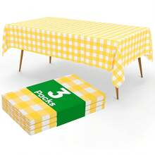 1/3/6pcs Yellow & Golden Color Tablecloth Decorations, Yellow & White Checked Disposable Plastic Tablecloths, 54 X 108 Inch Table Covers, Suitable For Birthdays, Weddings, Outdoor Dinners, Festivals All Season - Multiple Specifications - View 12