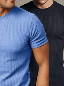 Kit 2 Basic Casual Textured T-Shirt Straight Textured Premium Mesh - Jeans Hitam dan Biru - View 1