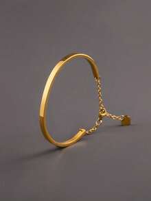 1 件简约欧式不锈钢 18K 镀金心形吊坠 C 形情侣手链，休闲配饰 - 金色 - 查看 1