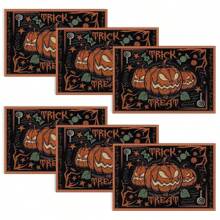 Set de 4/6/12 manteles individuales - Diseño de calabaza de horror, bruja y murciélago - Manteles individuales impresos creativos, resistentes al calor, decoración de mesa de cocina y comedor para Halloween, decoración de habitación, ajuste de mesa para fiestas festivas, aumenta el ambiente festivo