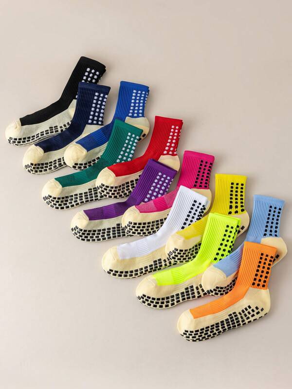 1/3/6 Pairs/Pack Random Unisex Football Pressure Foot Silicone Sole With Grip Suitable For Simple Exercise Yoga Pilates Fitness Aerobics Matching Yoga Pants Fitness Clothes Mid-Tube Socks
