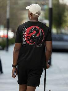 Camiseta dragão japonês – Criatura lendária em estilo oriental - Preto - Visão 3