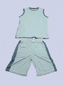 Heren Casual Sport Tank Top Set, Ademend Mouwloos Tank Top + Contrasterende Tape Shorts. Fitness Gym Workout Kleding, Zweetafvoerend Voor De Zomer