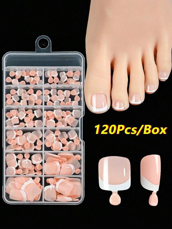 120Pcs Short French Tip Toenail Press Ons Glossy Square Multicoloured Fake Toe Nails Full Cover Soft Gel Press On Nails Toes, Soak Off Press On Toenails Luxury Press On Toenails For Women Girls Nail Extension Home DIY Nail Salon - DIY Pedicure