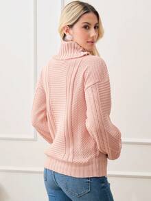 Women's Knitted Turtleneck Sweater – Comfort And Style For Winter - Baby Pink - View 4