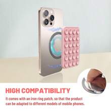 1 pieza Soporte magnético para teléfono con adhesivo, 24 piezas Ventosa súper adherente, material de silicona, adecuado para múltiples escenarios, se puede adjuntar a paredes, vidrio y otras superficies, fácil de transportar, tamaño 3,54 pulgadas x 2,36 pulgadas, se adapta a la mayoría de los teléfonos