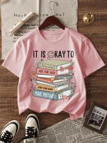 Back To School Season A Casual Printed Round Neck Pullover Short Sleeved T-Shirt For Girls In Summer,School Clothes For Teens - Love To Go To School And Read A Book Loving And Artistic Style T-Shirt For Girls To Inspire Imagination And Self-Expression! Kids Clothes Girls Graphic Tees Summer Tops Tween Girl Clothes