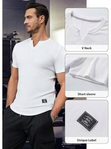 Mens Muscle Slim T Shirt V-Neck Longline Henley Shirt Gym Workout Athletic Tee Shirts