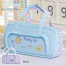 1 Stück großvolumige Stiftemappe im Ins-Stil mit besticktem Design, farbblockdesign, Aufbewahrungstasche, Kosmetiktasche, tragbare Schul- und Büroausstattung, Schulmaterial, Rückkehr zur Schule - Verschiedenfarbig - Übersicht 11