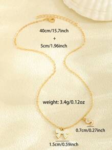 1pc Cute Exquisite Elegant White Bow 26 English Initials Zinc Alloy Double Pendant Gold Necklace Clavicle Chain, Suitable For Children, Girls, Family, Friends, Summer, Travel, Street Fashion Single Item Jewelry, Suitable For Daily Decoration, Holiday Birthday Gift, Children's Jewelry