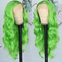 13X4 Free Part Black Green Highlights Body Wave Lace Front Wigs Pre Plucked Soft Long Wavy Hair Wigs Heat Resistant Wave Wigs Glueless Christmas Wig Long Wavy Synthetic Lace Front Wigs For Women Perfect For Daily Wear & Parties - màu xanh lá - Xem 2