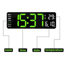TRMVY 13/16 Inch Large Display Digital Wall Clock LED Digital Clock Time Temp Date Week Display Table Clock Wall-Mounted Dual Alarms LED Clocks, Timer, Automatic Dimming, For Home Living Room And Office Decoration