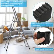 4pcs Aluminum Alloy Ladder Leg Protectors, Anti-Slip & Abrasion-Resistant, Fits Tube Diameter 25*50mm