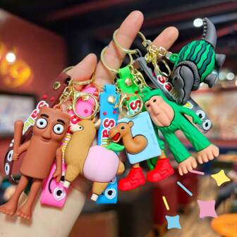 Y2K Mythical Creature Key Chain, Quirky Wooden Stick Figure Shark Pendant, Abstract Creative Figurine, Small Accessory, Bag & Car Decor School