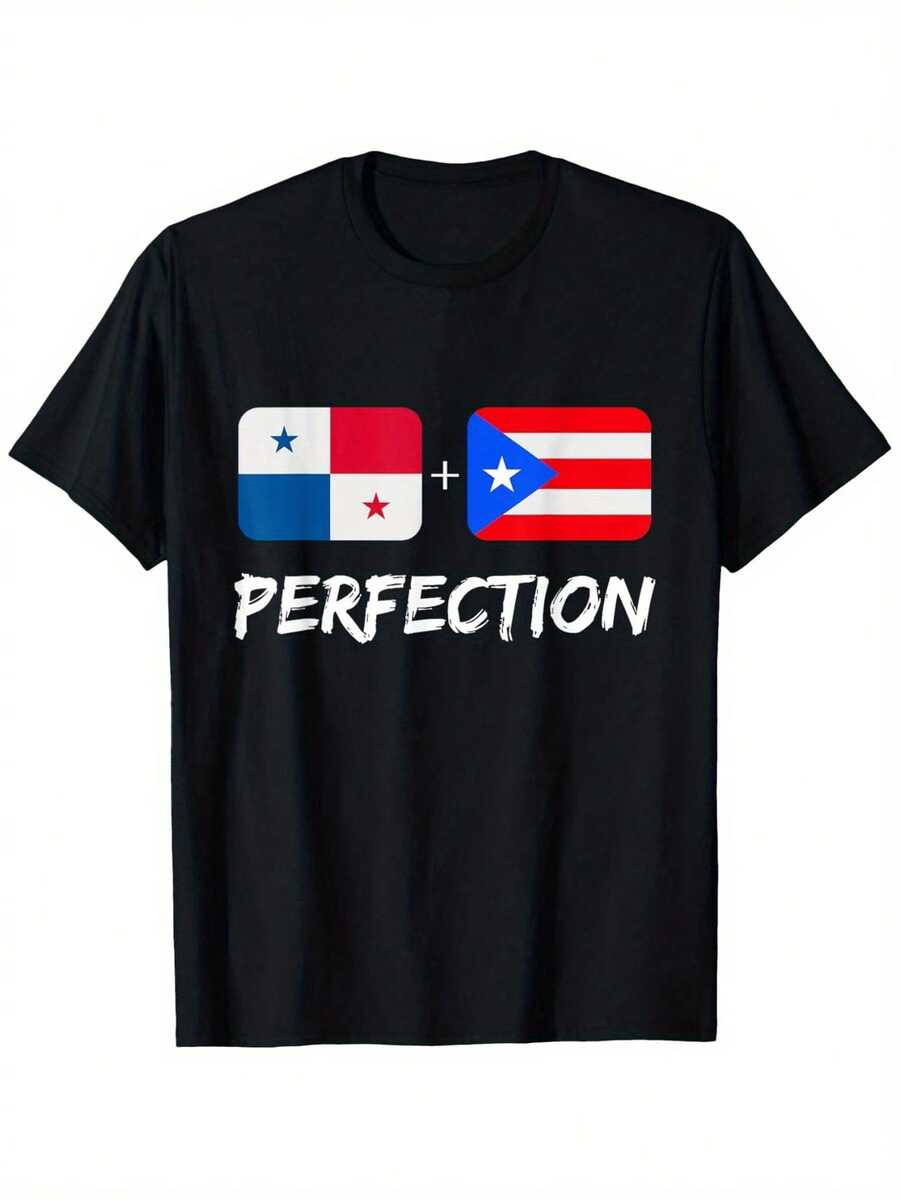 Panama & Puerto Rico Heritage Perfection Graphic T-Shirt - 100% Cotton 180gsm Crew Neck Short Sleeve Tee For Men & Women, Unisex Casual Cultural Pride Apparel (S-XXXL, Black) - Ideal Gift For Dad, Mom, Friends - 黑色 - 查看 1