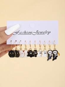 40 件万圣节系列恐怖耳环套装，合金吊坠南瓜、猫、蝙蝠、鬼魂、死神元素，适合女性日常佩戴