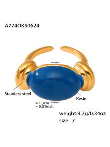 1pc Oval Resin Ring, Stainless Steel Fashion Personalized Ring, Women's Stainless Steel Ring, Women's Accessories, Summer Ring, Jewelry Gift, Beach Resort Ring